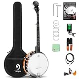 Vangoa Banjo 5 String Acoustic Electric Full Size Closed Back Set with Mahogany Resonator Remo Head Banjoe 24 Brackets with Geared 5th Pegs for Beginners Adults