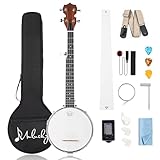 Mulucky 5 String Banjo Mini - 28 Inch Travel Banjo Sapele Body Closed Solid Back Beginner Kit With Gig Bag Picks Strings Strap - B806