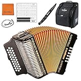 Hohner 3500GB Corona II G/C/F Diatonic Accordion - Black Bundle with Hohner Bag, Strap, Mini Harmonica, Juliet Music Polish Cloth & Piano Key Stickers